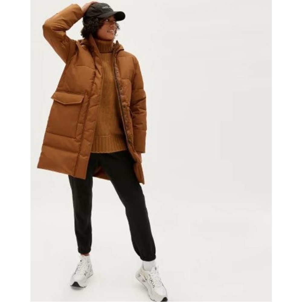 Everlane the renew, long, puffer coat in Chestnut size extra small